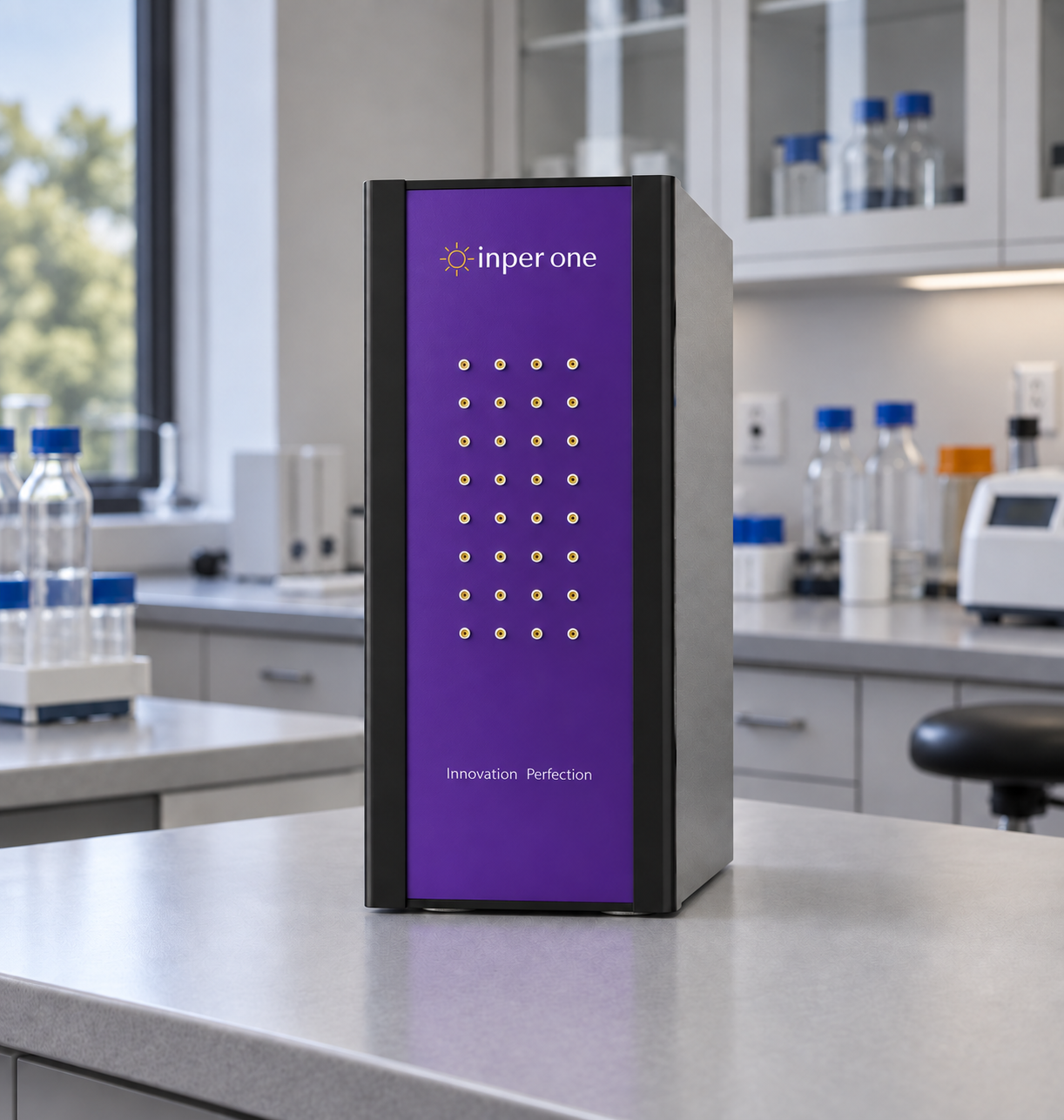 Inper One workstation on a laboratory bench, rendered scene