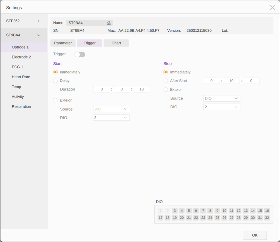 Figure 3-9 Trigger settings