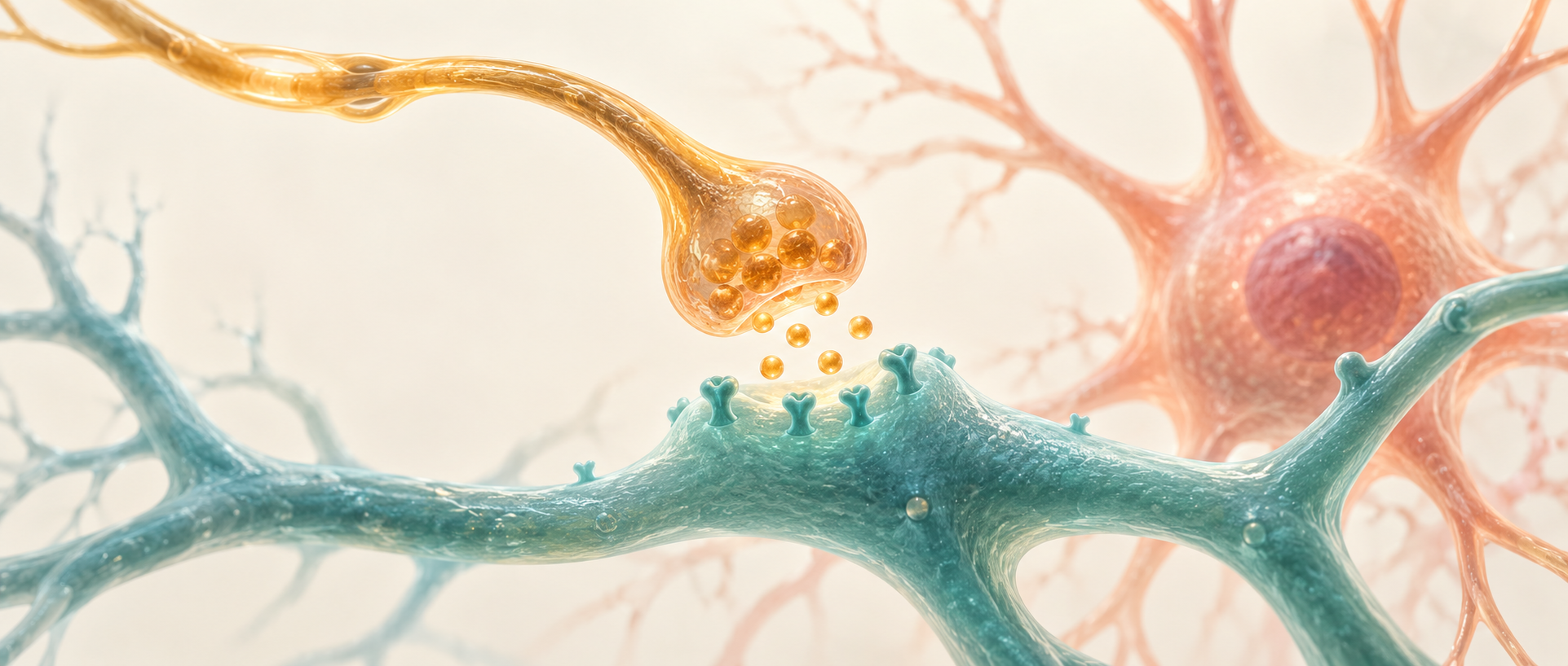 AI conceptual illustration: a descending nerve fiber sends noradrenaline signals to a spinal cell