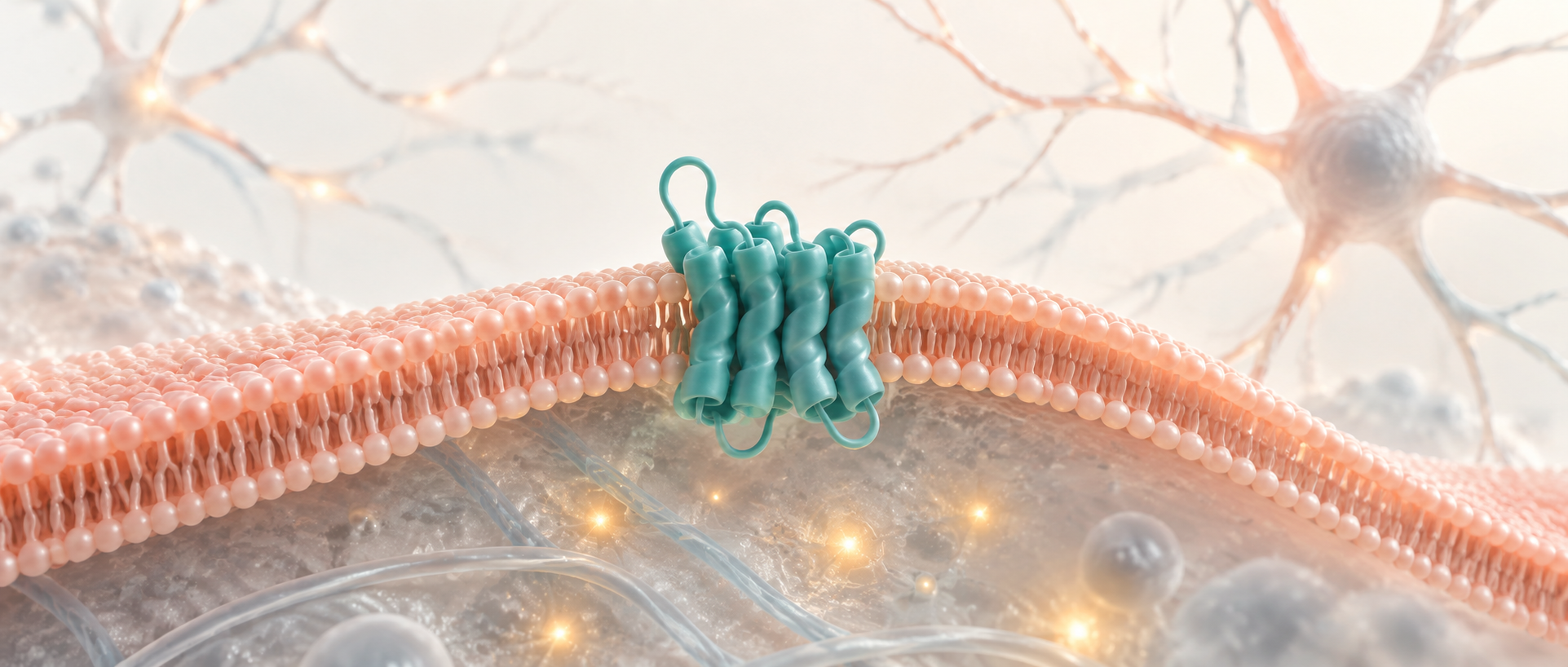 AI conceptual illustration: a neuronal membrane receptor and cellular signaling