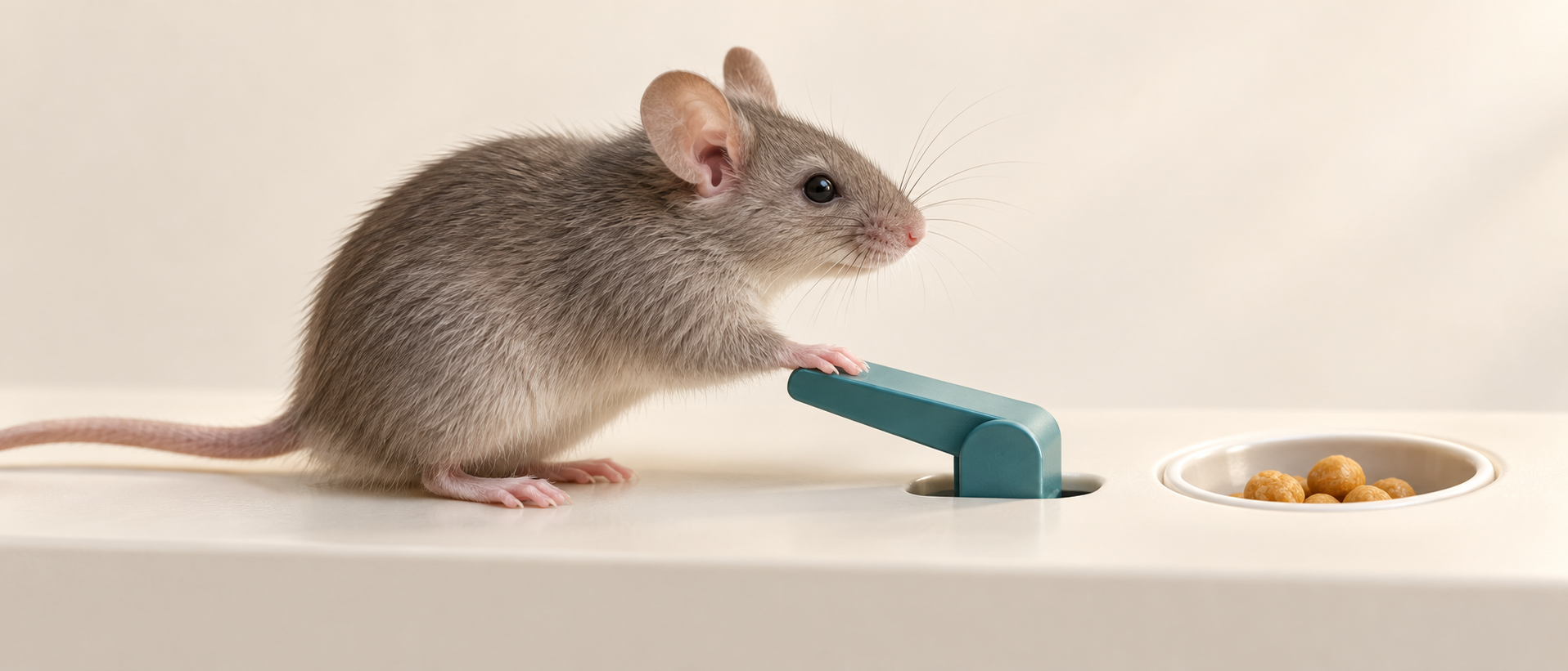 AI conceptual illustration: a mouse lever press and food reward
