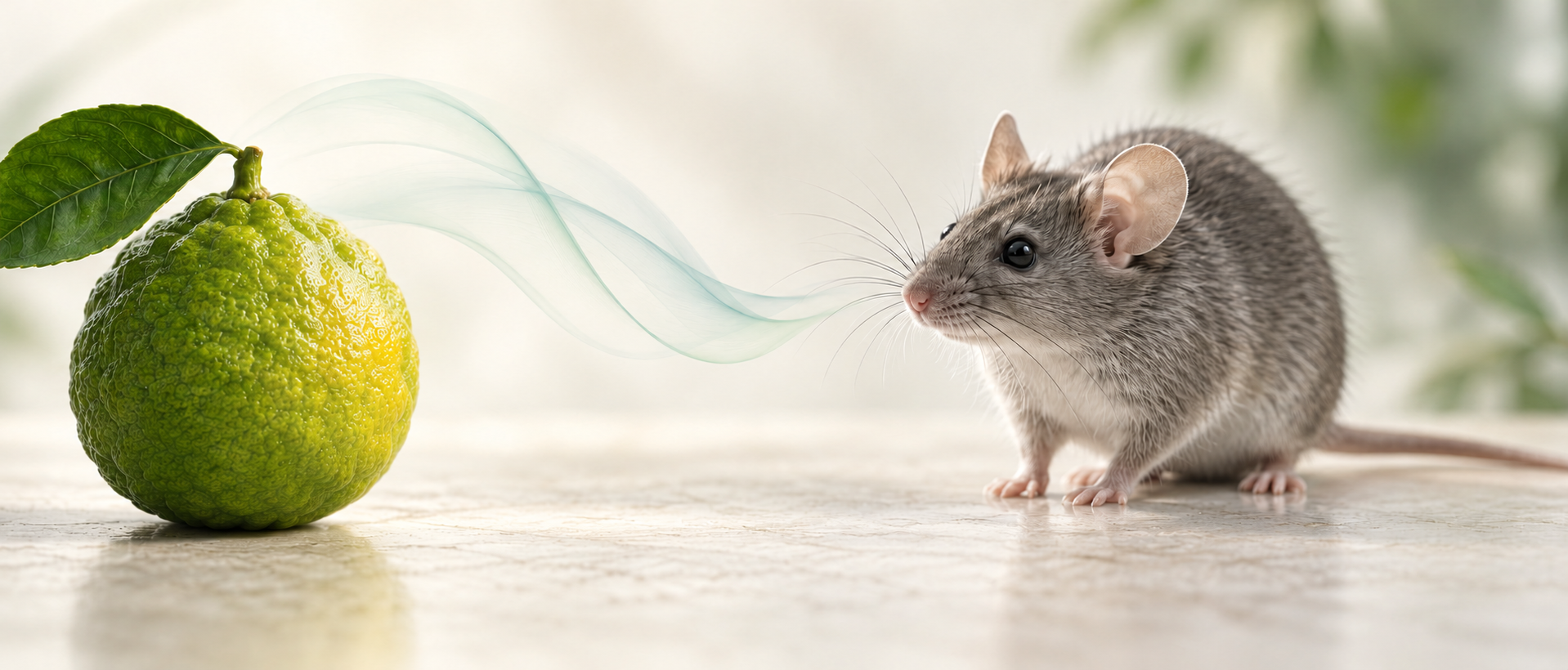 AI conceptual illustration: a mouse and bergamot-related olfaction