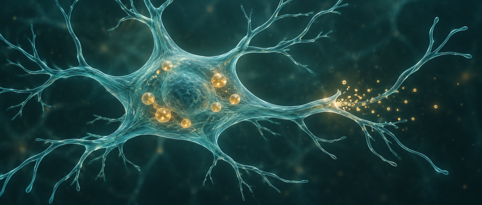 AI concept illustration of astrocytic lysosomes and extracellular signaling, not an experimental image