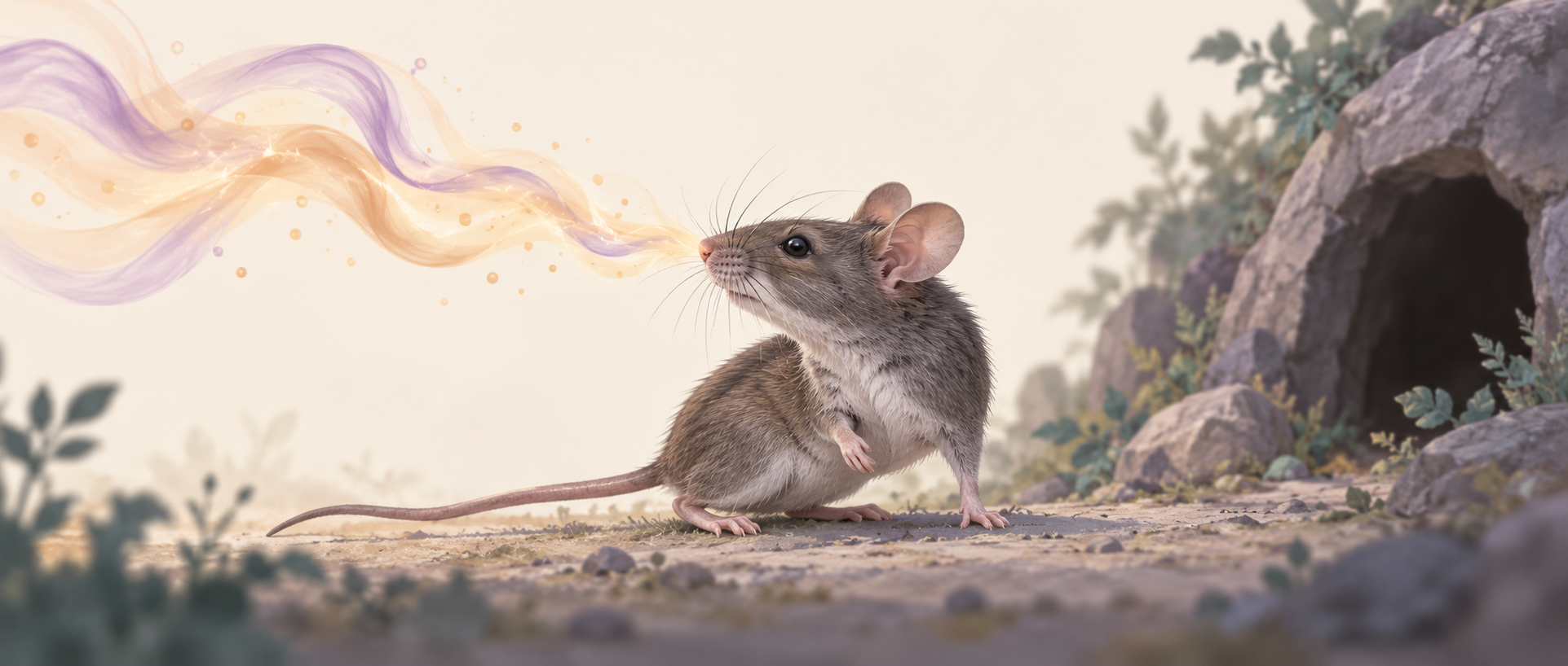 AI scientific concept illustration of odor detection and avoidance in a mouse
