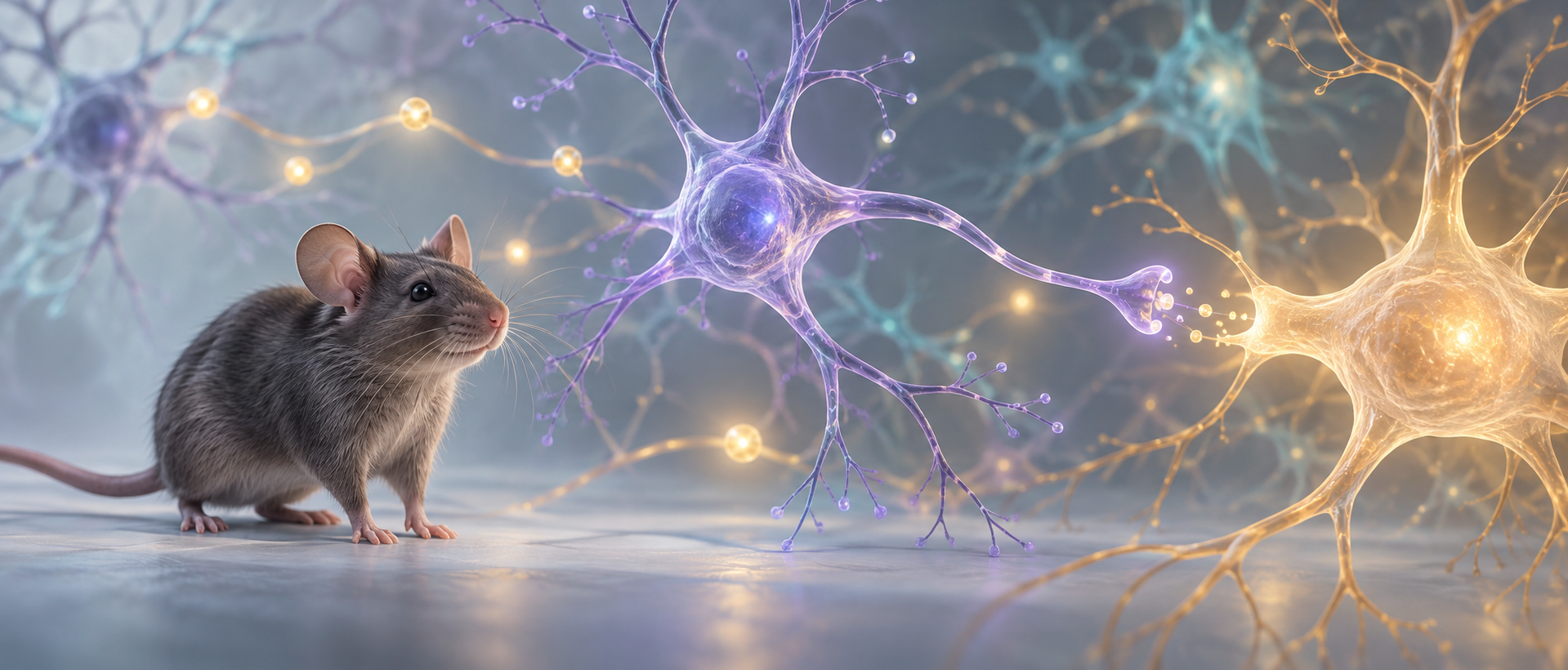 AI concept illustration of inhibitory neural signaling and hormonal modulation in a female mouse study, not an experimental image or treatment diagram