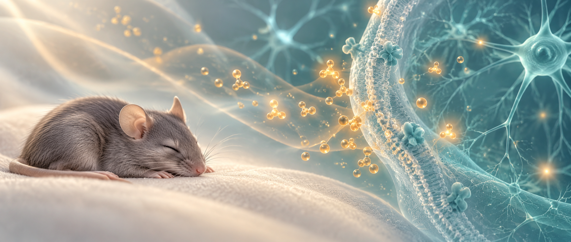 AI scientific concept of a resting mouse and extracellular signal near a neural membrane; not an actual molecule, experiment or treatment effect