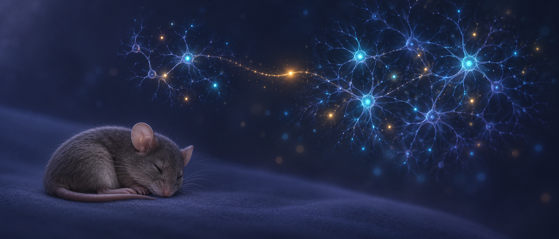 AI concept illustration: a sleeping mouse and neural networks symbolizing transient reactivation; not an experimental image or anatomical map