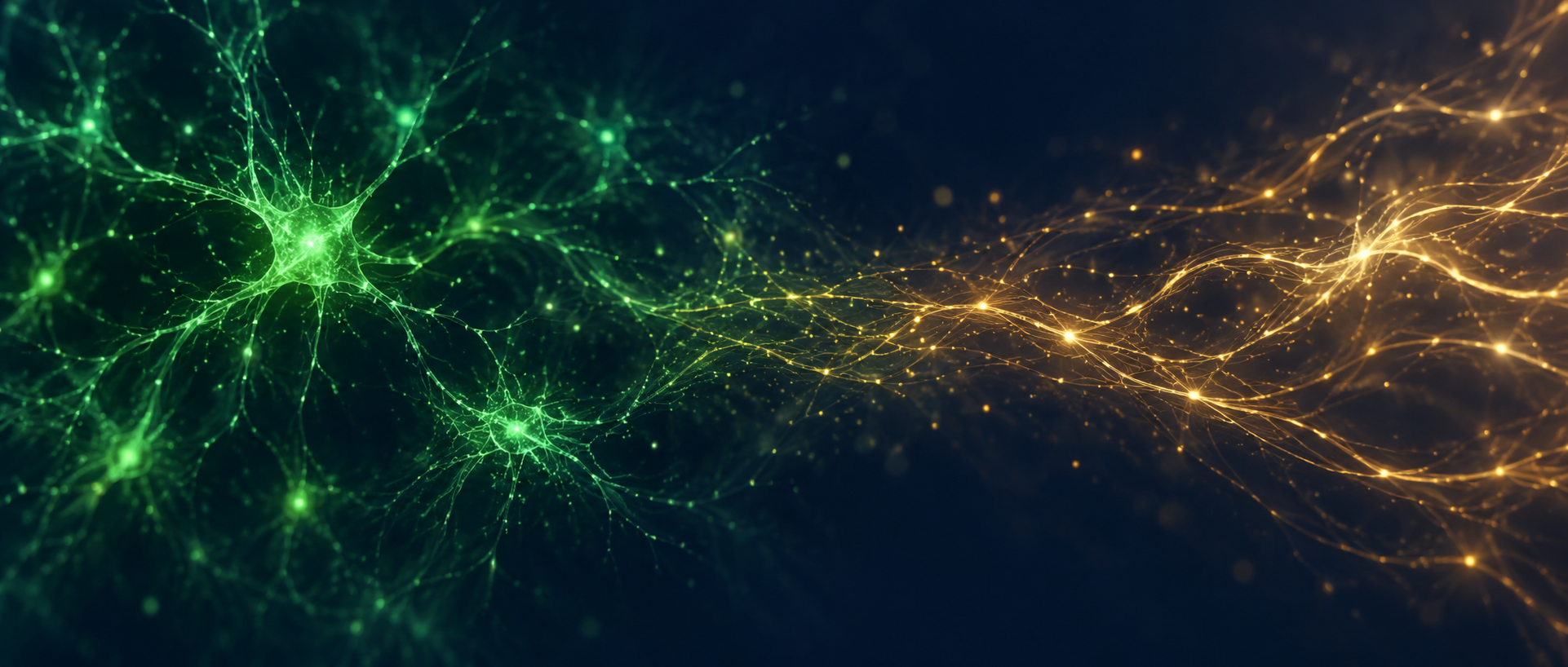 AI concept: fluorescence-related cells and abstract electrical-signal strands, not actual recordings, instrument design or anatomy