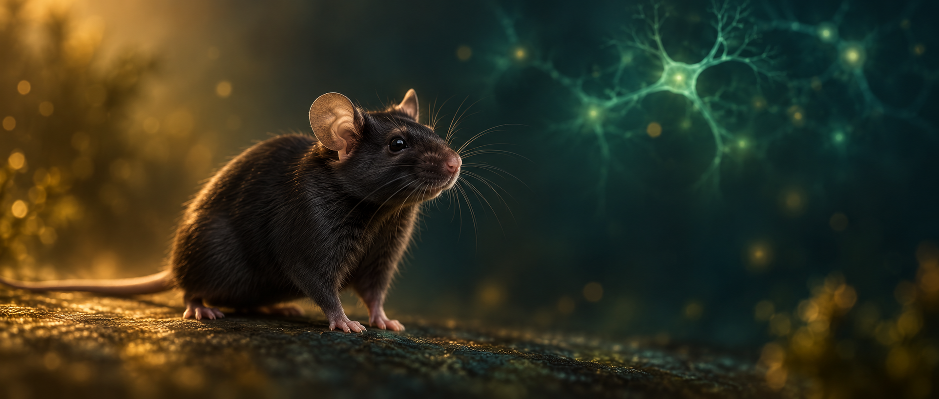 AI concept: a healthy mouse and abstract sensory network, not an actual anesthesia scene or anatomical map