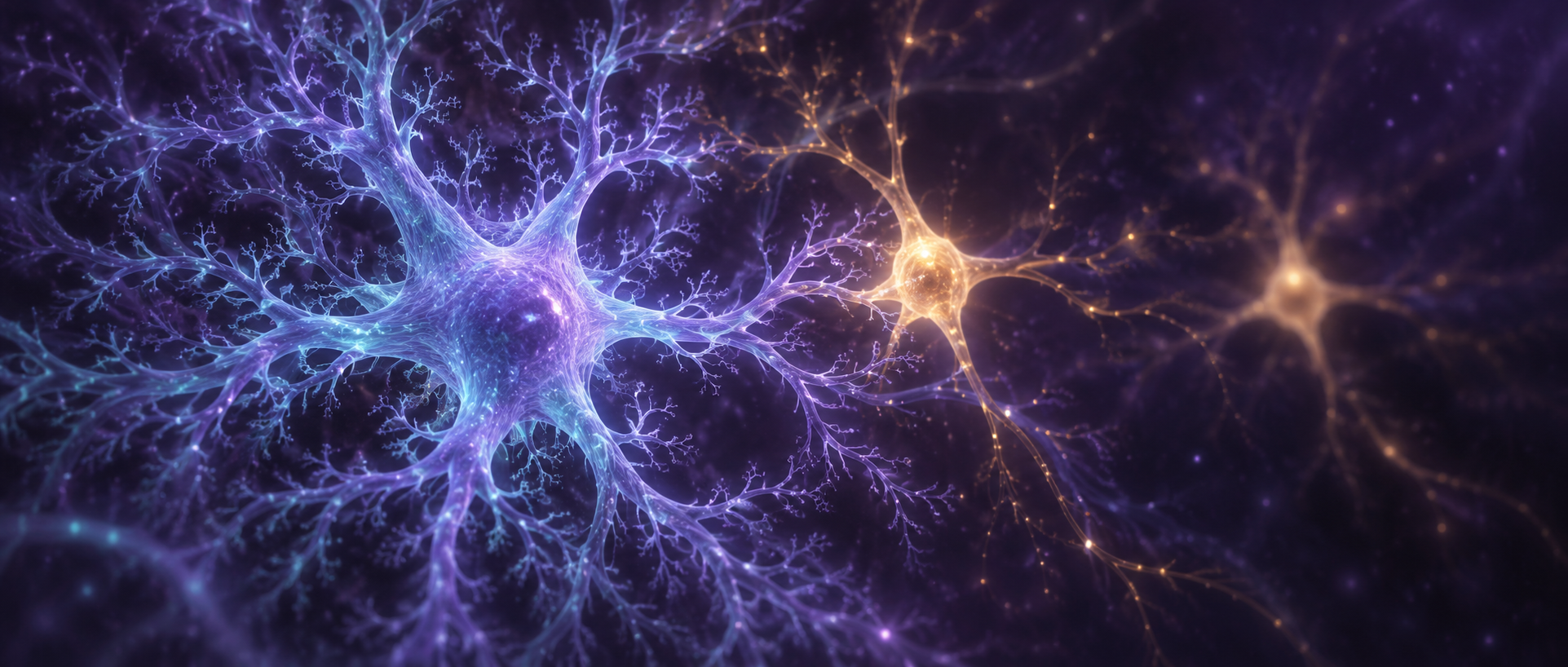 AI concept: an astrocyte-like cell and neuronal support, not actual cell structure, connectivity imaging or experimental data